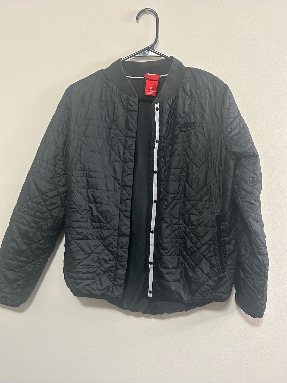 Nike Black Quilted Bomber Jacket with Contrast Snap Placket